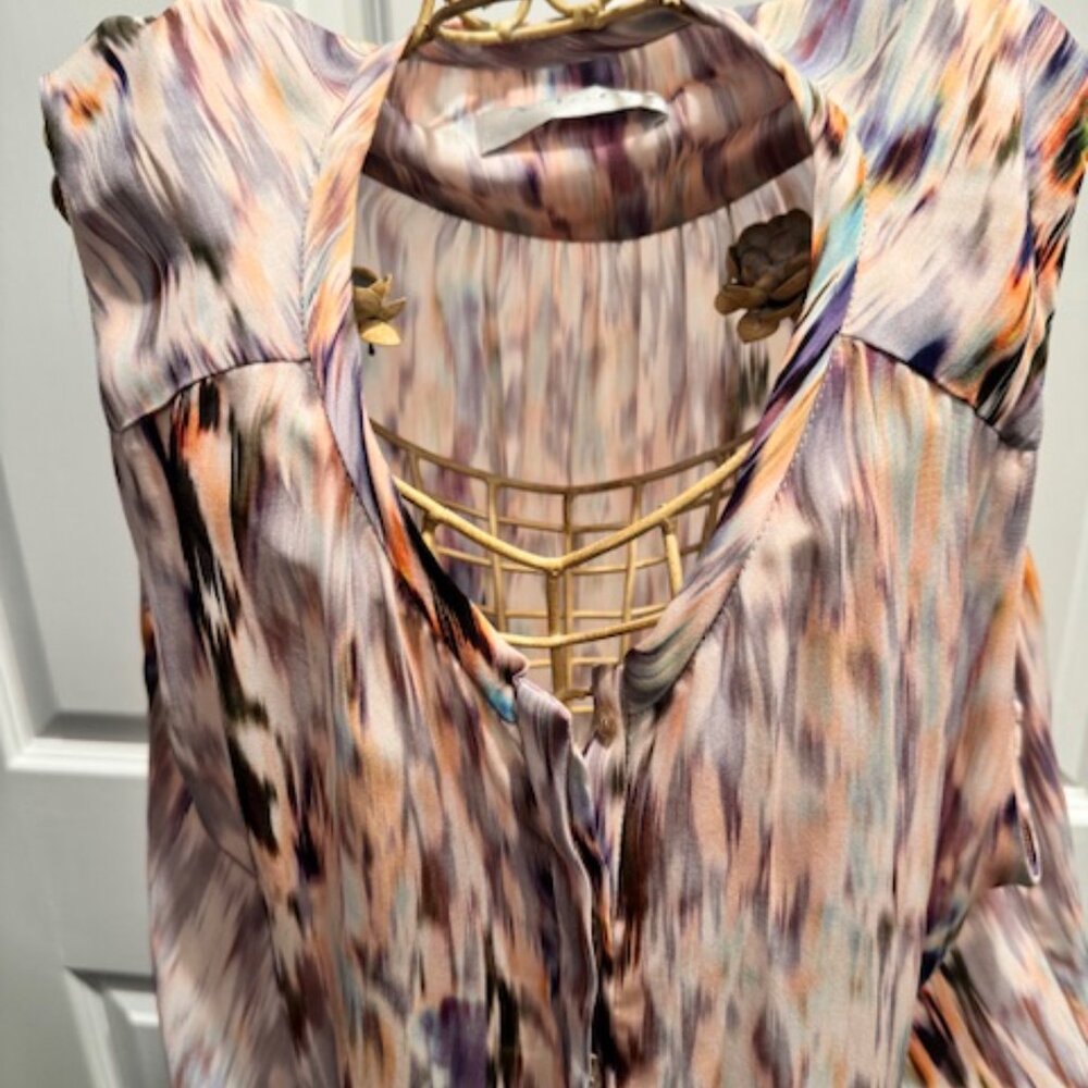 A.L.C. Mini Dress / Tunic - Pastel Water Colors 100% Silk - Size L - Picture 2 of 9